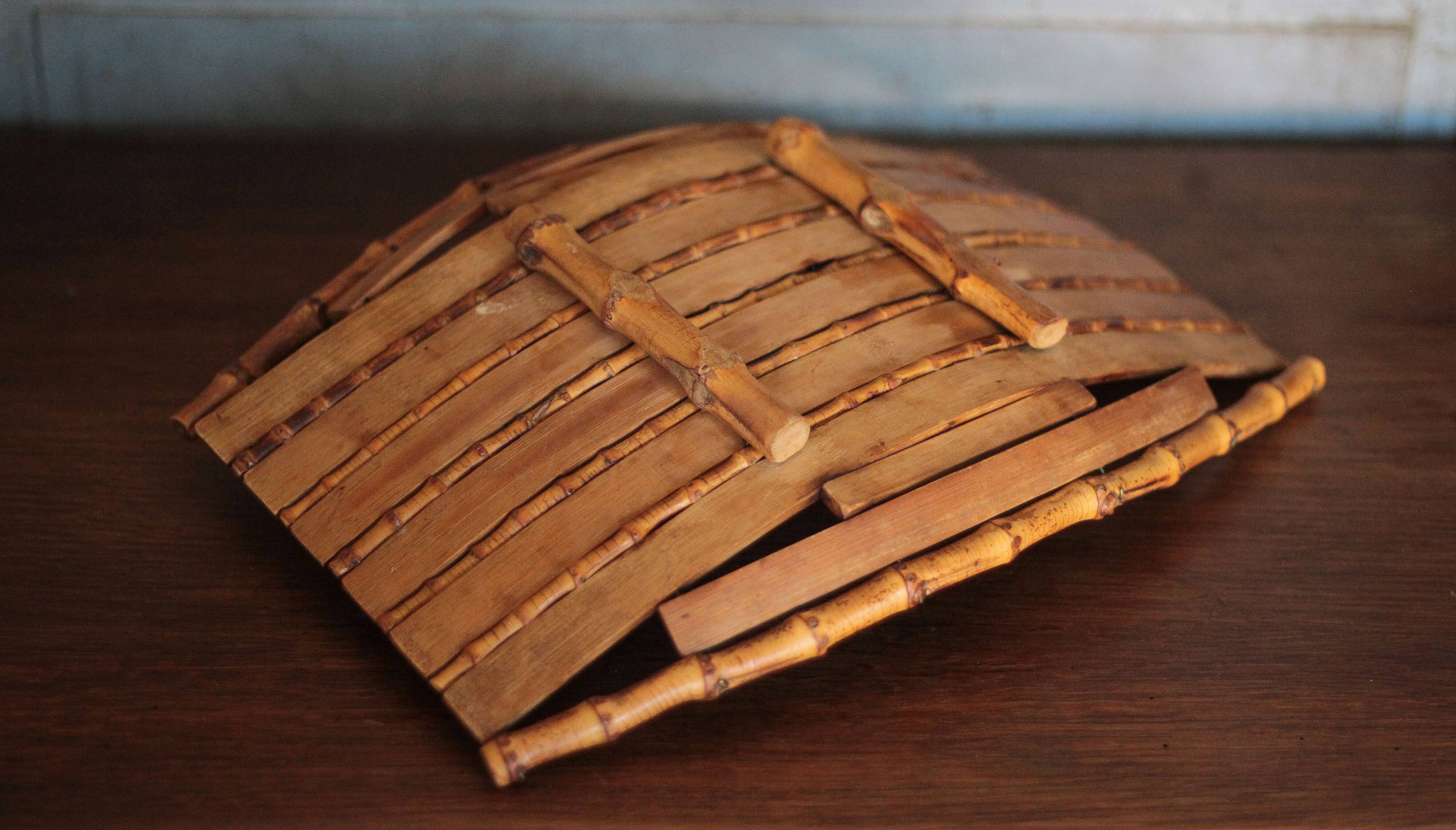 Vintage tray, bamboo, rectangular tray, fruit bowl, basket