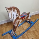 Cheval à bascule ancien en bois peint, années 50