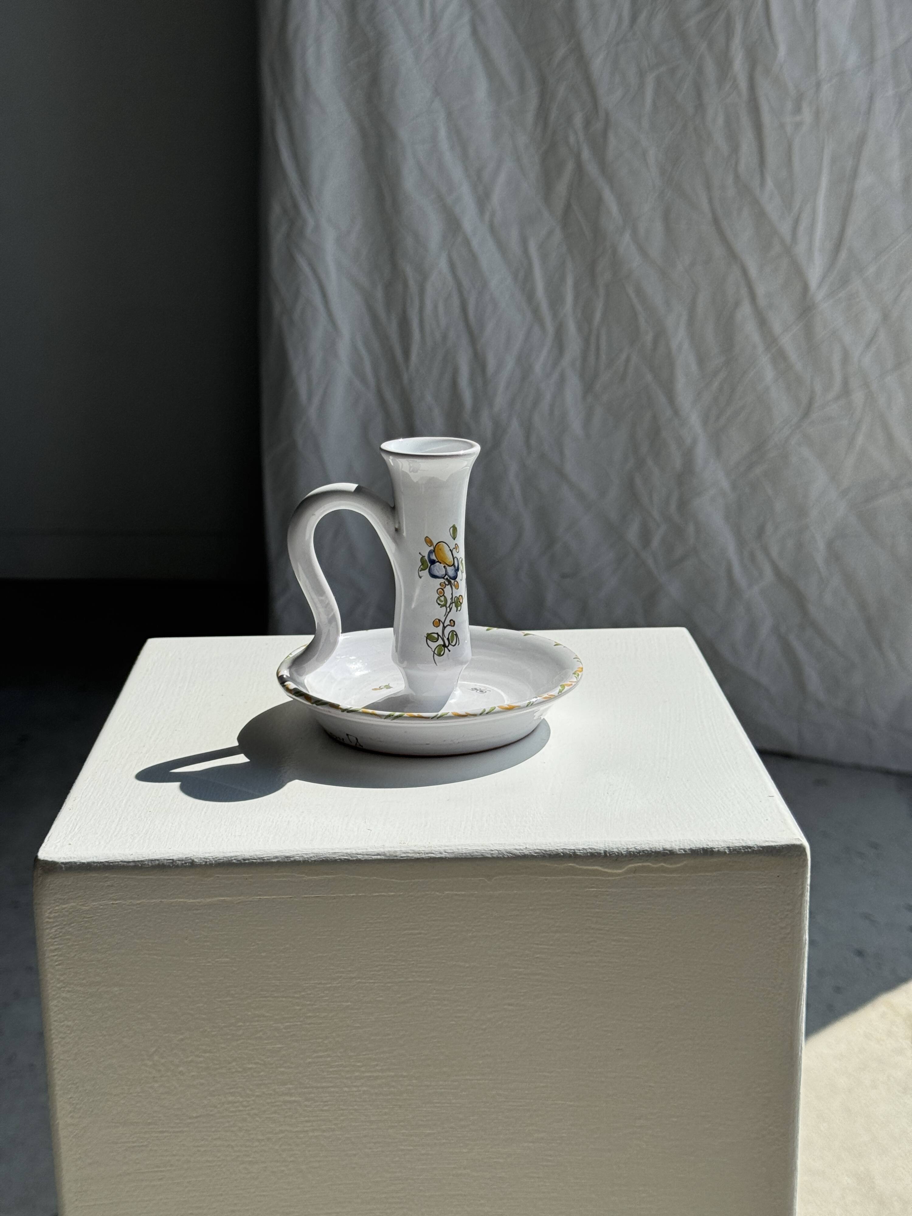 Small terracotta hand candle holder Moustiers H11.5 D12