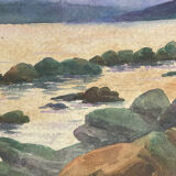 Tableau peinture ancienne coucher de soleil début XXe