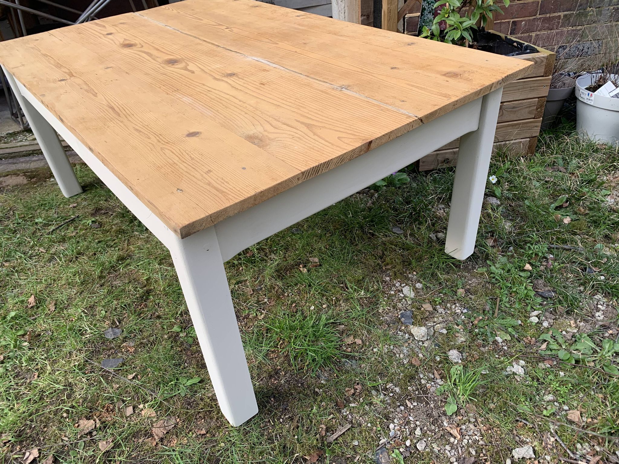 Table basse de ferme campagne bois brut blanc