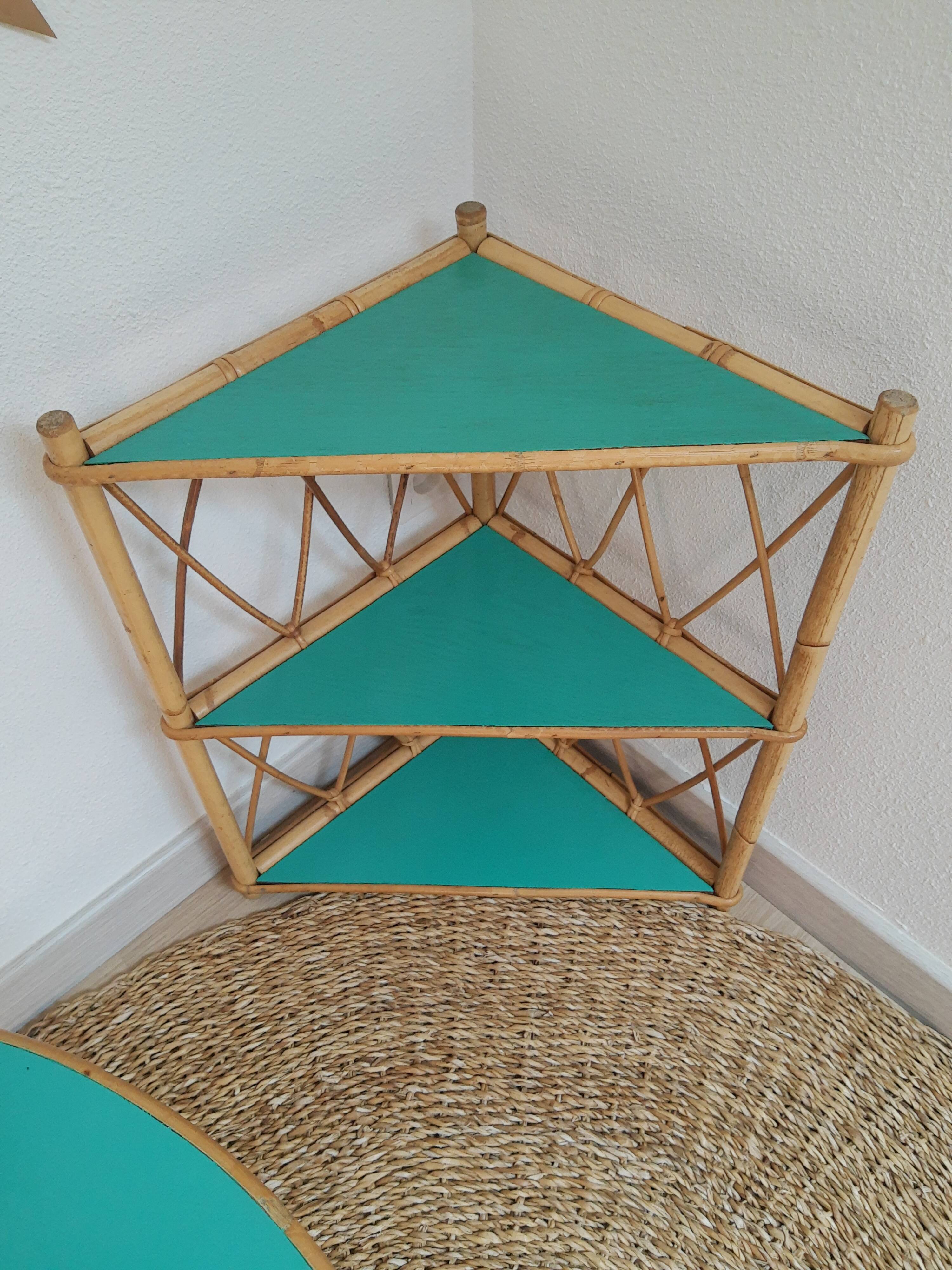 Rattan shelf 3 floors restyled green vintage jungle