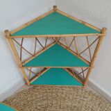 Étagère en rotin 3 étages relookée vert jungle vintage