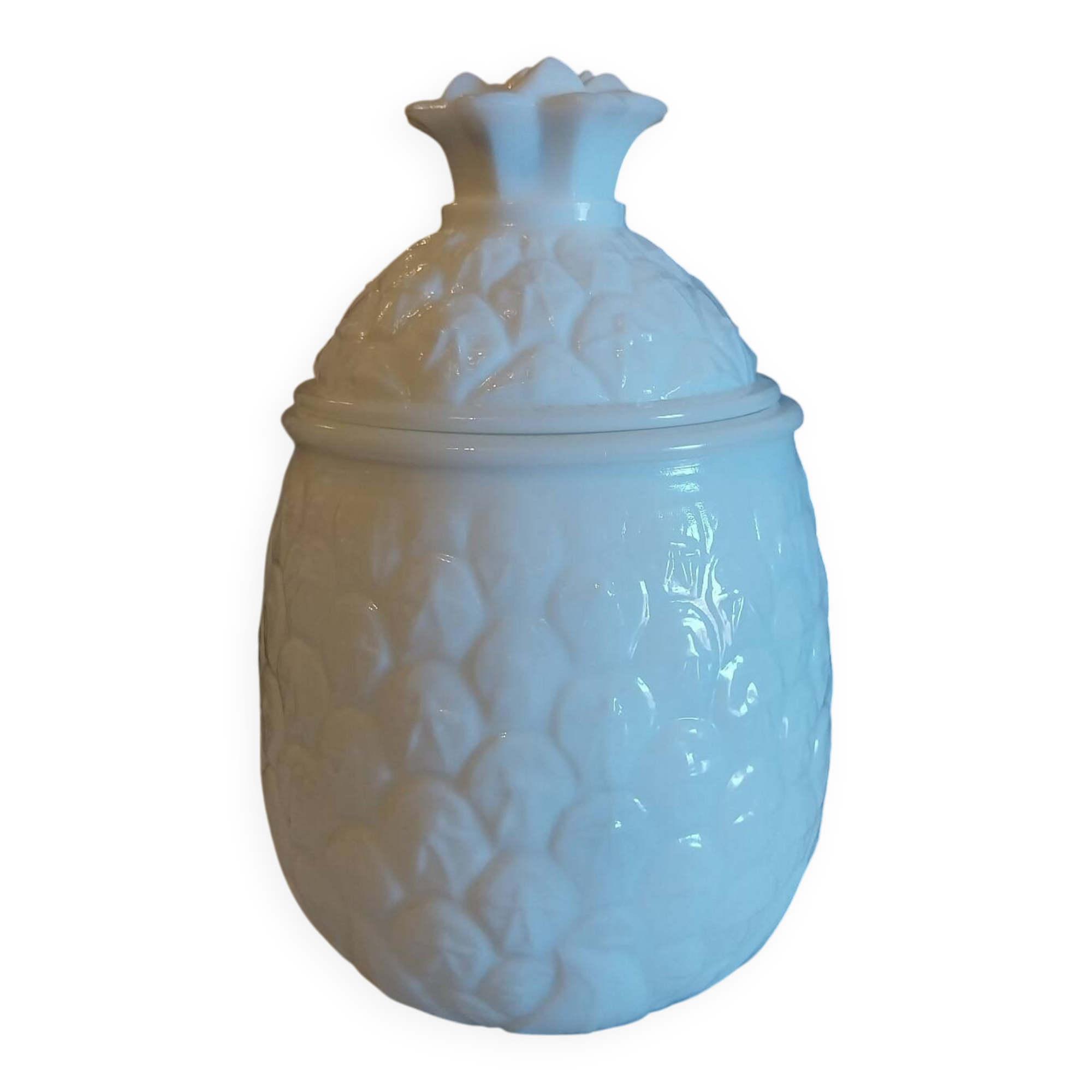 Gros pot ,bonbonnière en forme d'ananas en opaline vintage