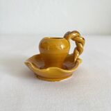Mustard ceramic candle holder with vintage twisted handle