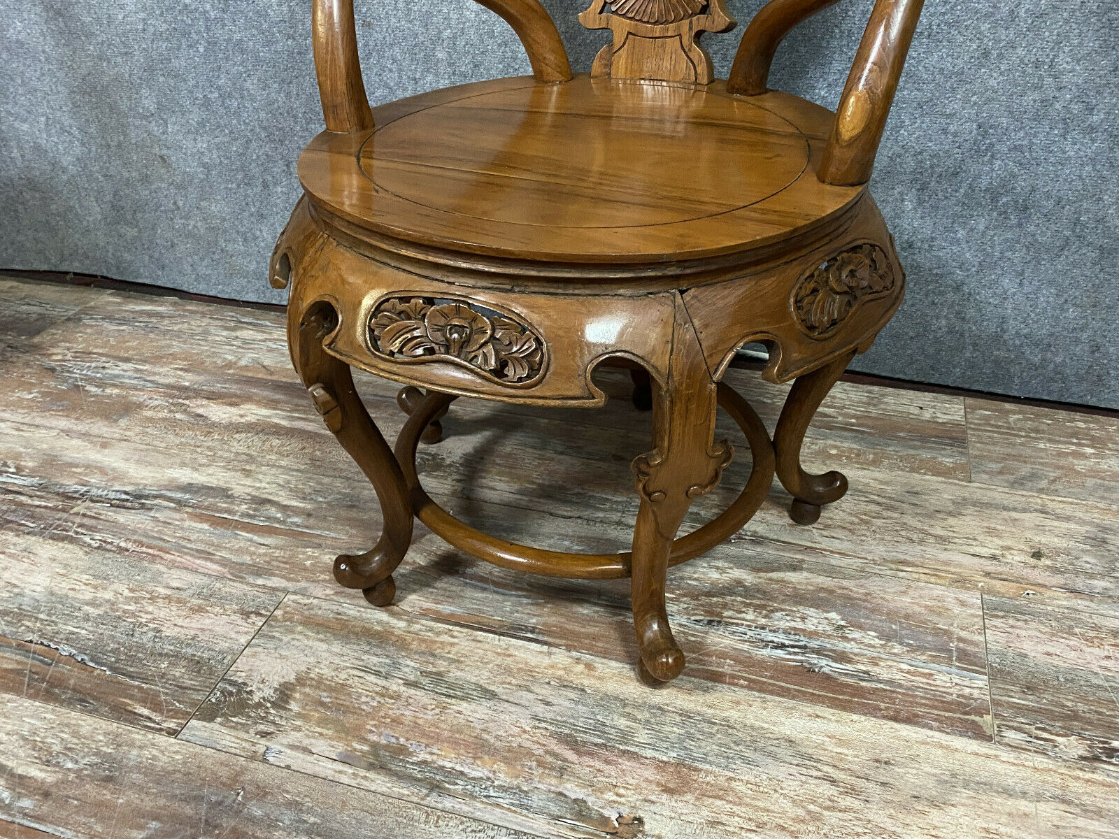 Pair of chinese chairs in exotic wooden barrel shape around 1900-1920