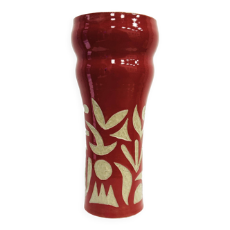 Vase Aquifère Rouge en céramique sgraffitée par le street artist Naïf