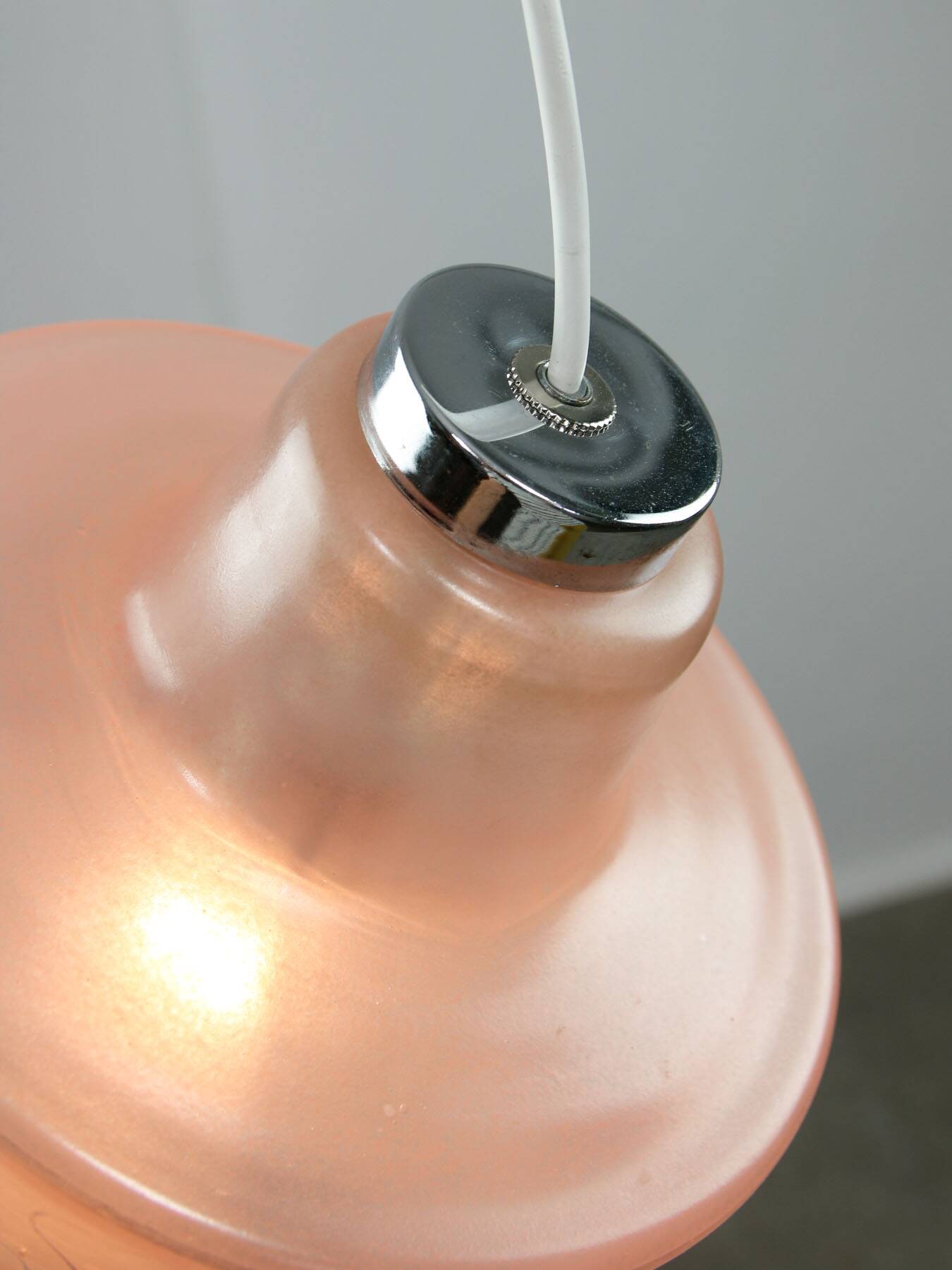 Vintage Italian Chrome and Pink Glass Pendant Lamp
