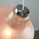 Vintage Italian Chrome and Pink Glass Pendant Lamp