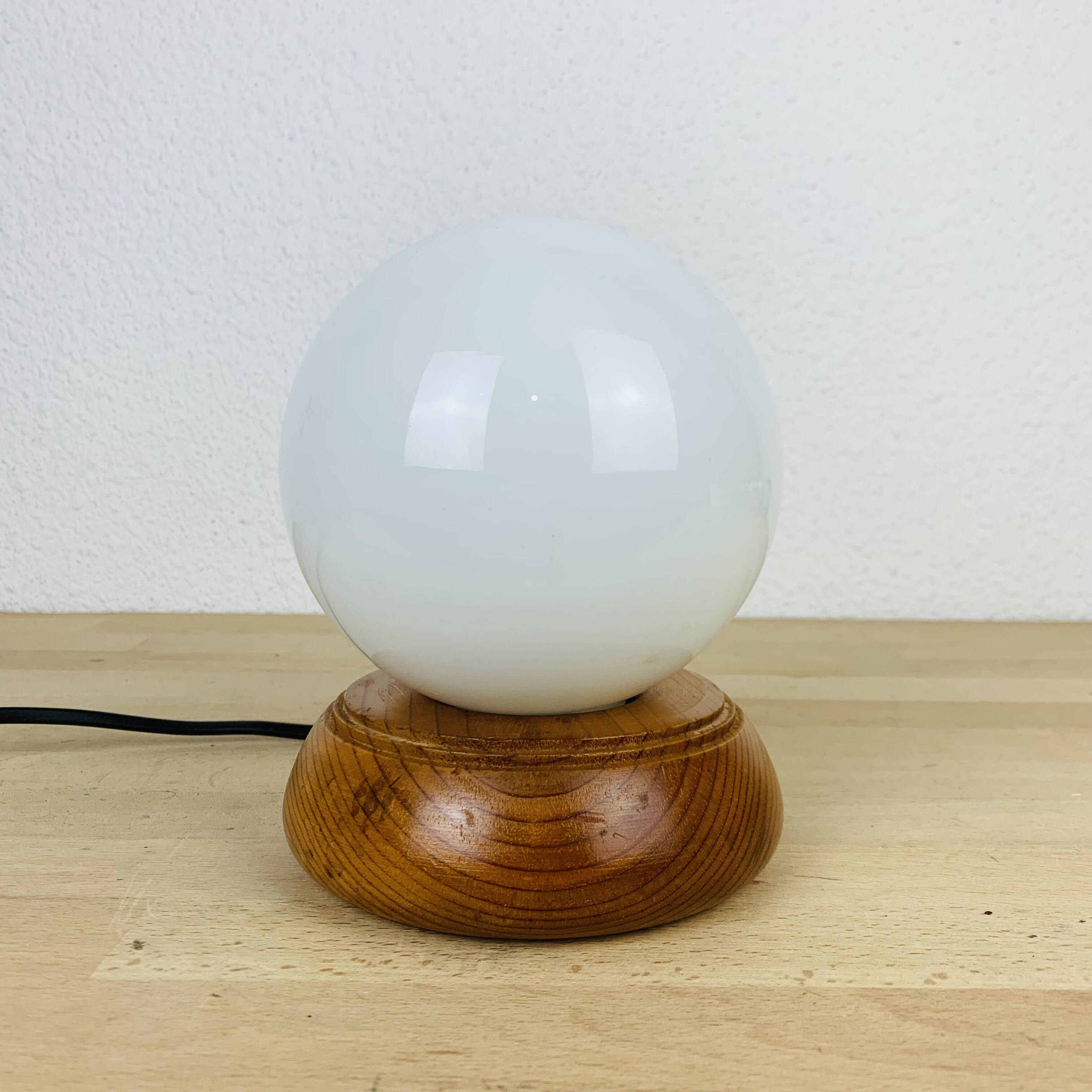 Opaline globe pine lamp from the 60s