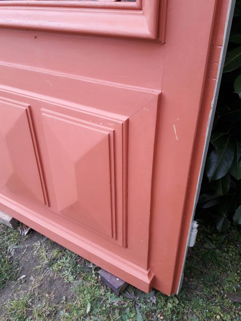 Entrance door 264x99cm old walnut oak wrought iron grille glass panel