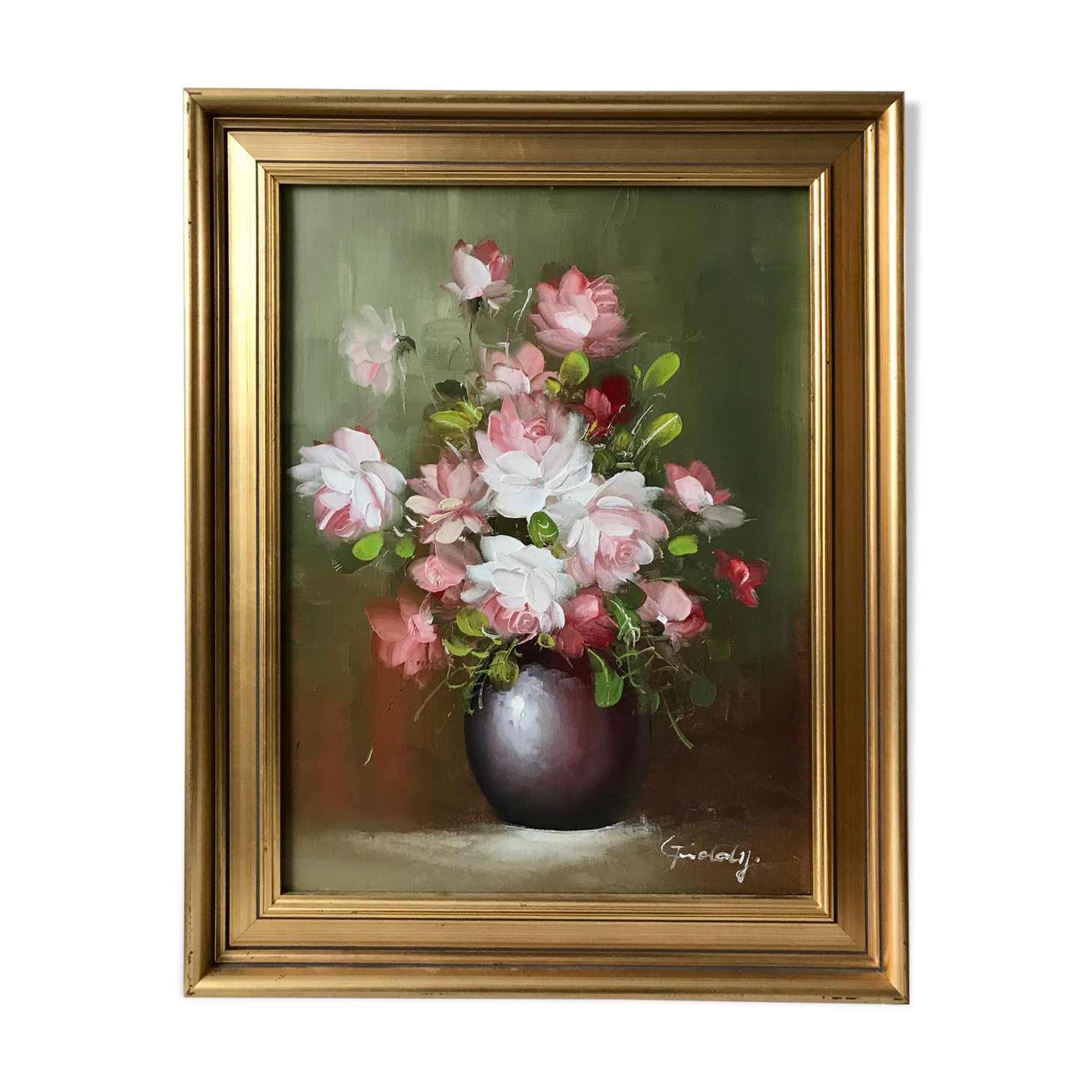 Oil on canvas painting bouquet of flowers signed 80s