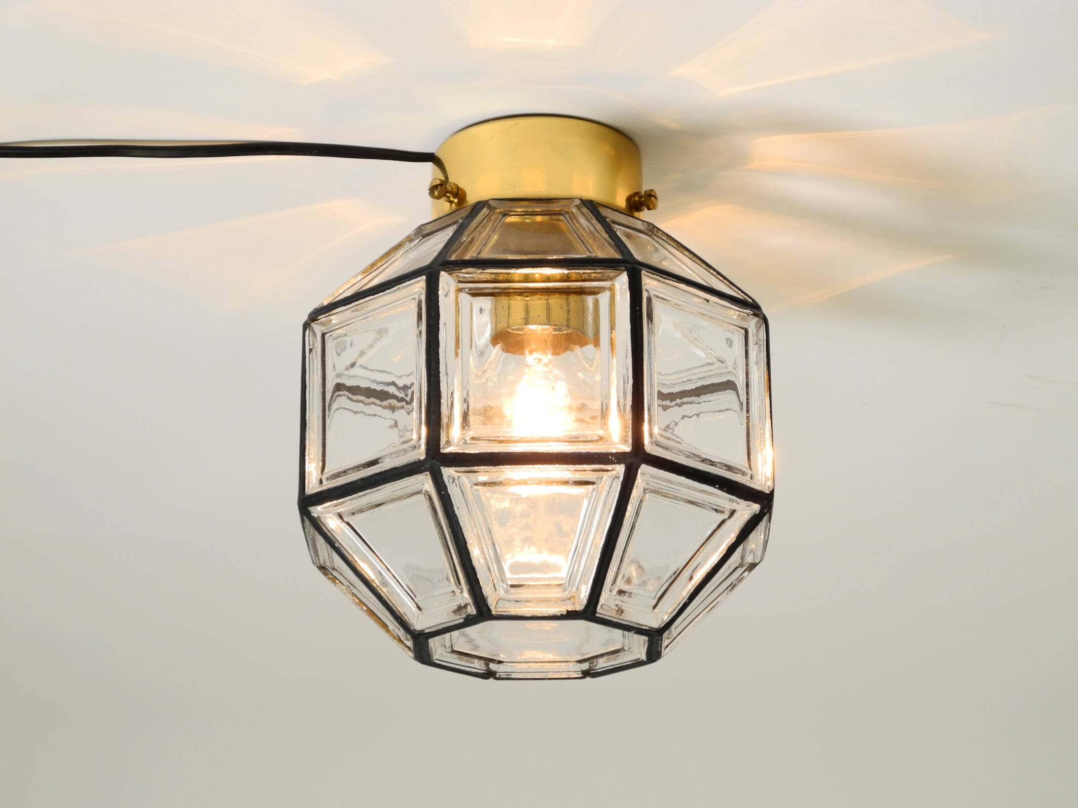 Beautiful 1970s Limburg glass ceiling lamp in octagon shape