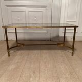 Table basse neo classique en laiton et miroir oxydé
