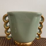 Two green and gold vases with handles