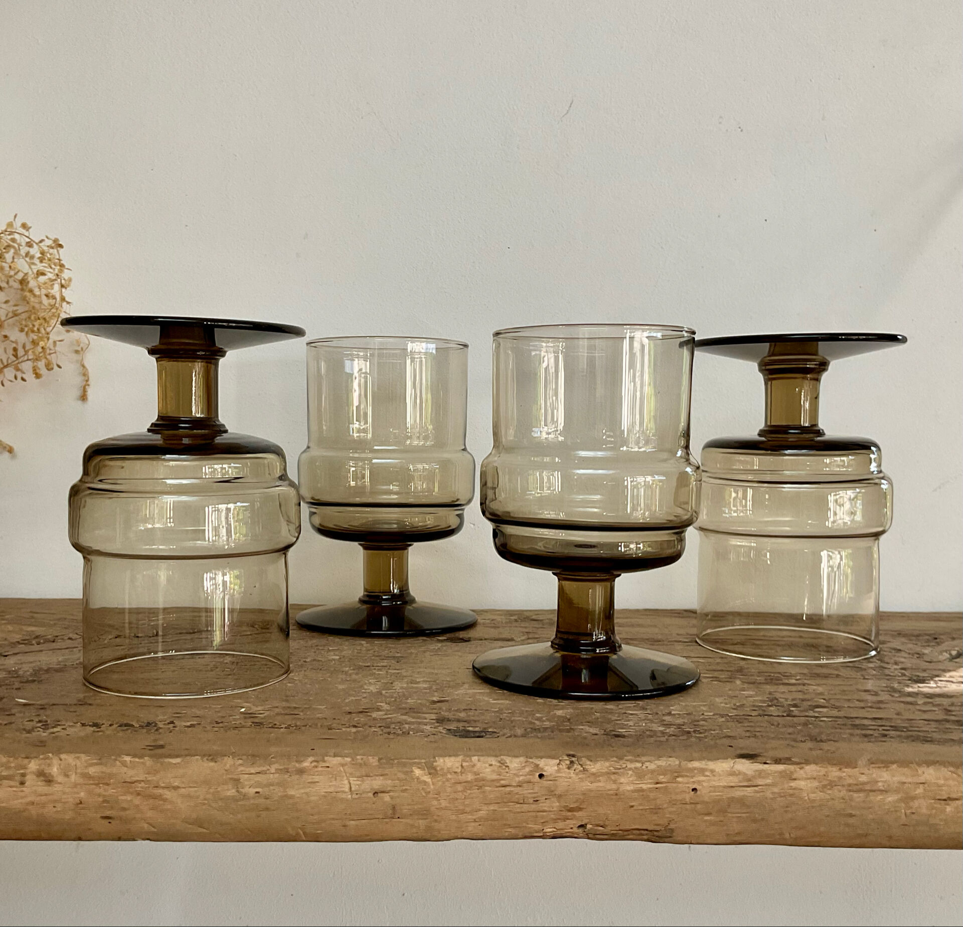 4 vintage smoked glass glasses "Willem Heesen"
