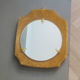 Miroir ancien avec cadre en velours moutarde