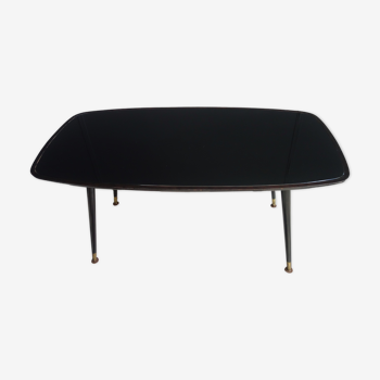 Table basse noire avec plaque de verre noire des années 1960