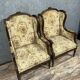 Large pair of Louis XVI style carved wooden wingback armchairs