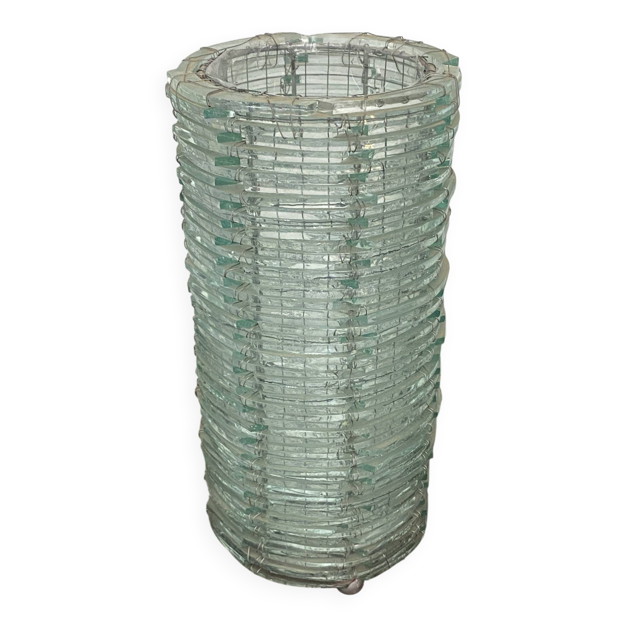 Blue-tinted glass lamp and wire.