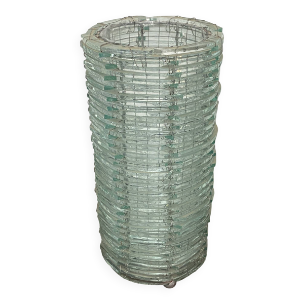 Lampe en verre de couleur bleutée et fil de fer