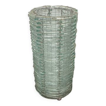 Lampe en verre de couleur bleutée et fil de fer