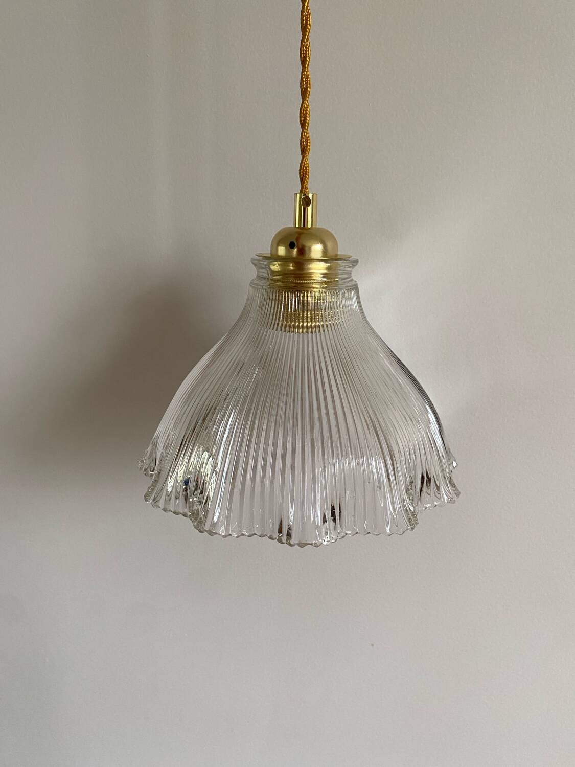 Vintage glass holophane pendant light