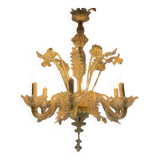 Venetian chandelier in gilded Murano glass, 6 light arms circa 1940