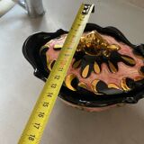 Plat bonbonnière céramique rose doré signée