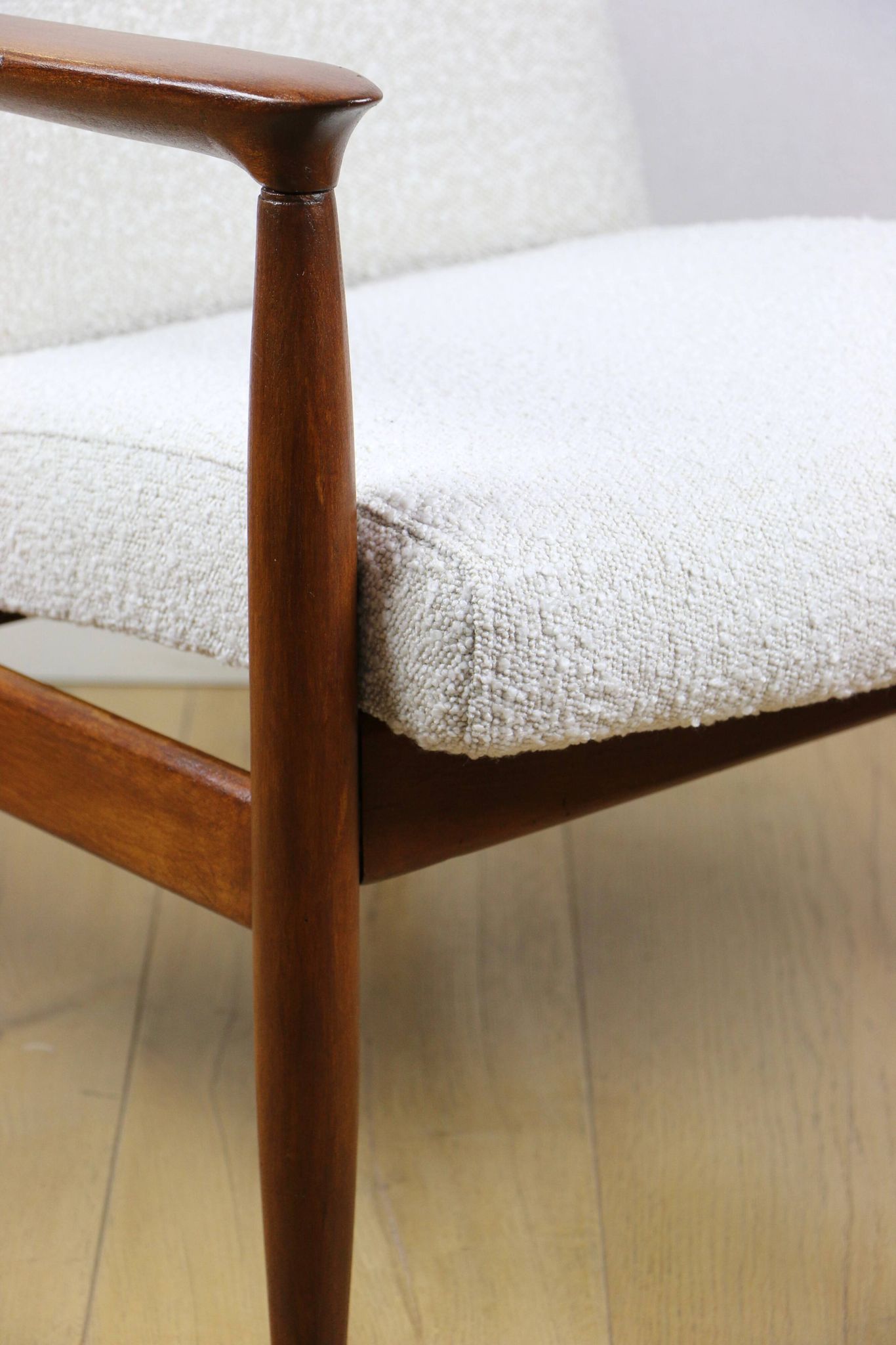GFM-64 Brown Armchair in White Ivory Bouclé attributed to Edmund Homa, 1970s