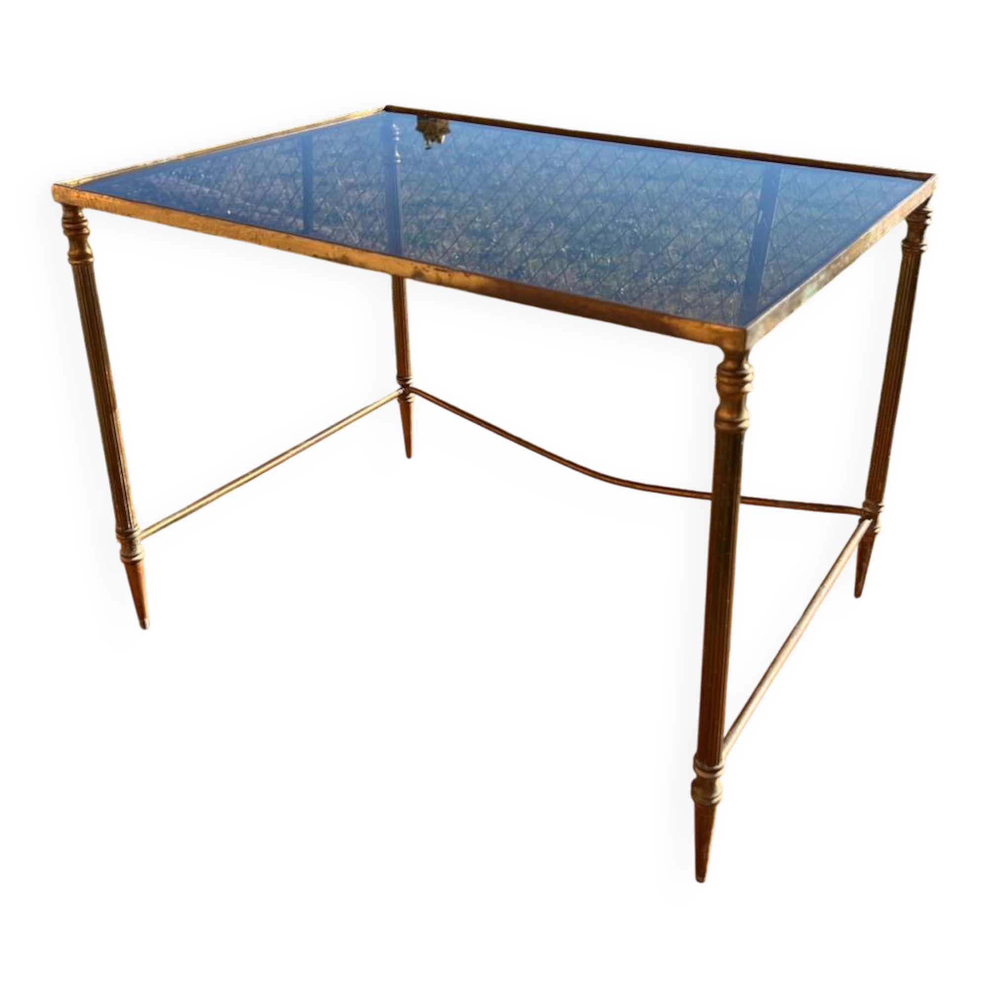 Brass side table with smoked glass.
