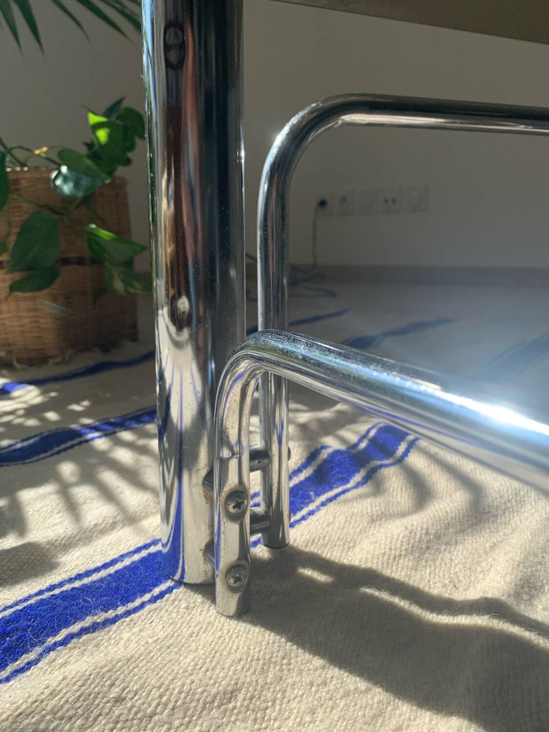 70s glass and chrome metal coffee table