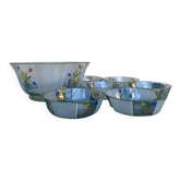 Set of 7 hand-painted glass bowls, multicoloured transparent, Hungary 1950s