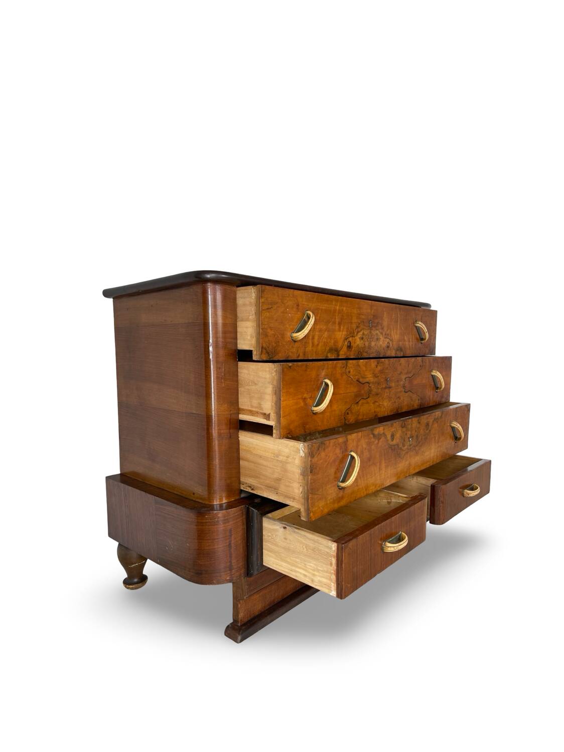Commode italienne Art déco en ronce de noyer, années 1920