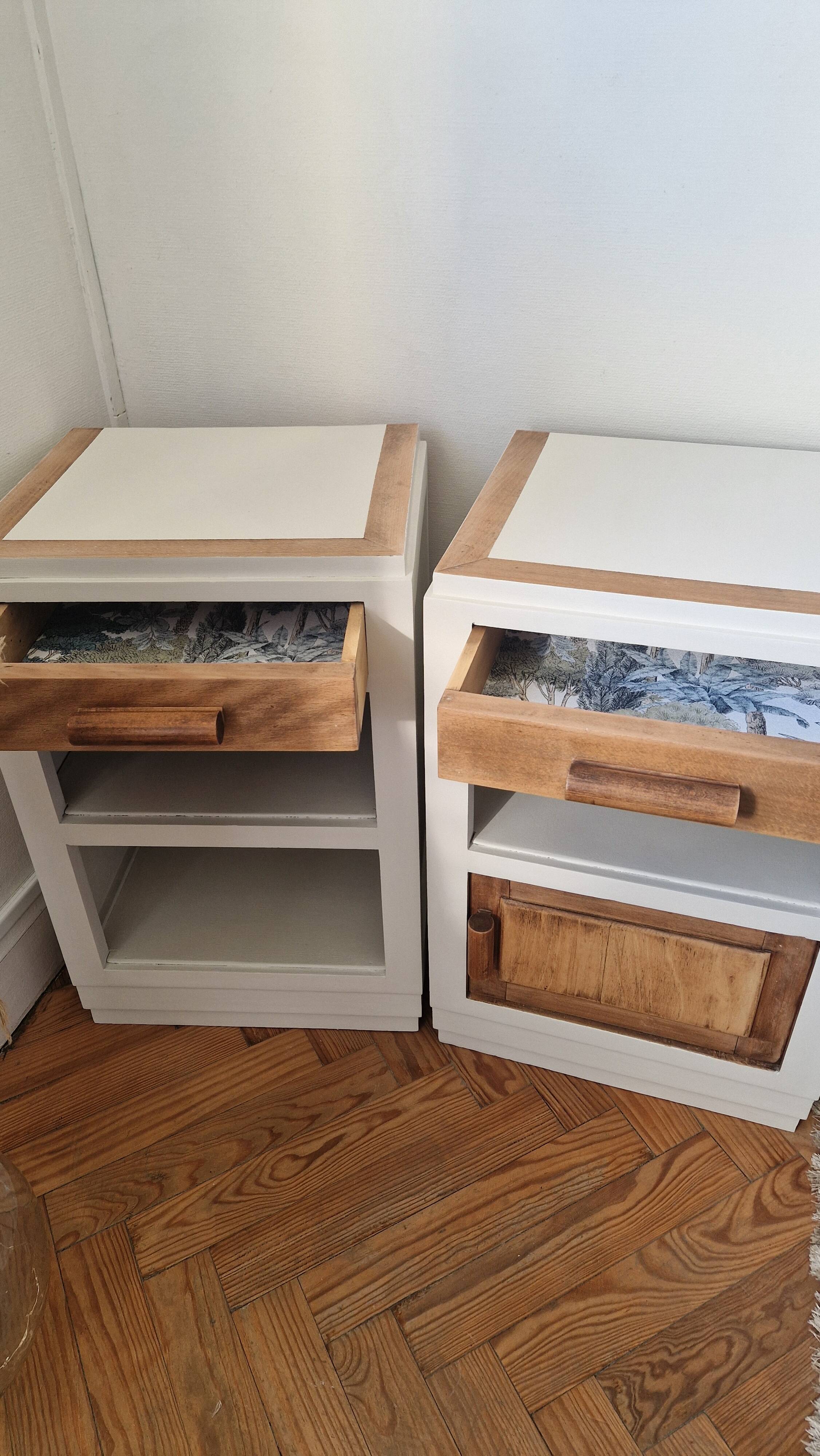 Pair of vintage beech bedside tables