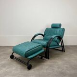 Postmodern design armchair and ottoman, 80s leather
