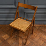 Suite of 11 folding chairs with canning 1980 wooden surround