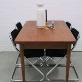 vintage set of x4 chrome tubular chairs black rib