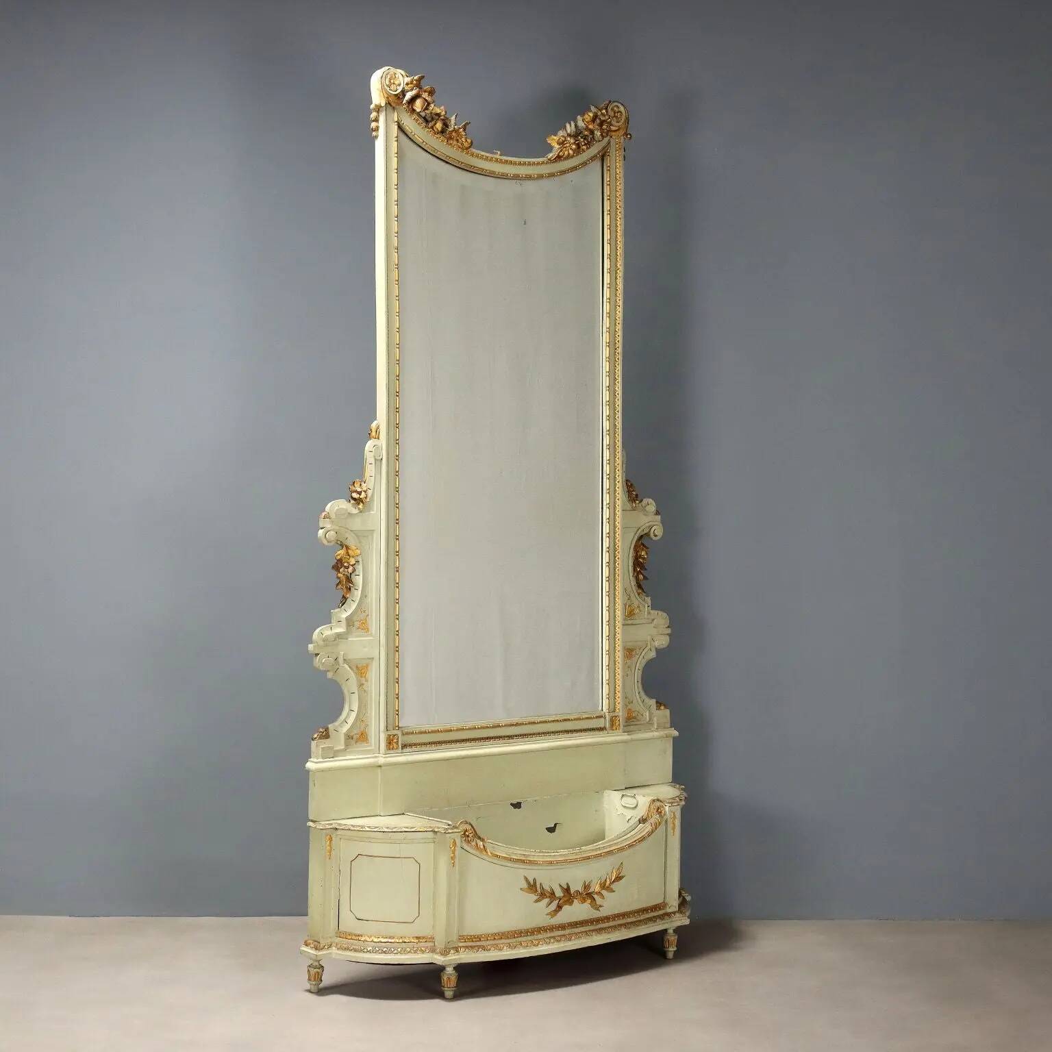 Antique neoclassical mirror in lacquered wood, 19th century