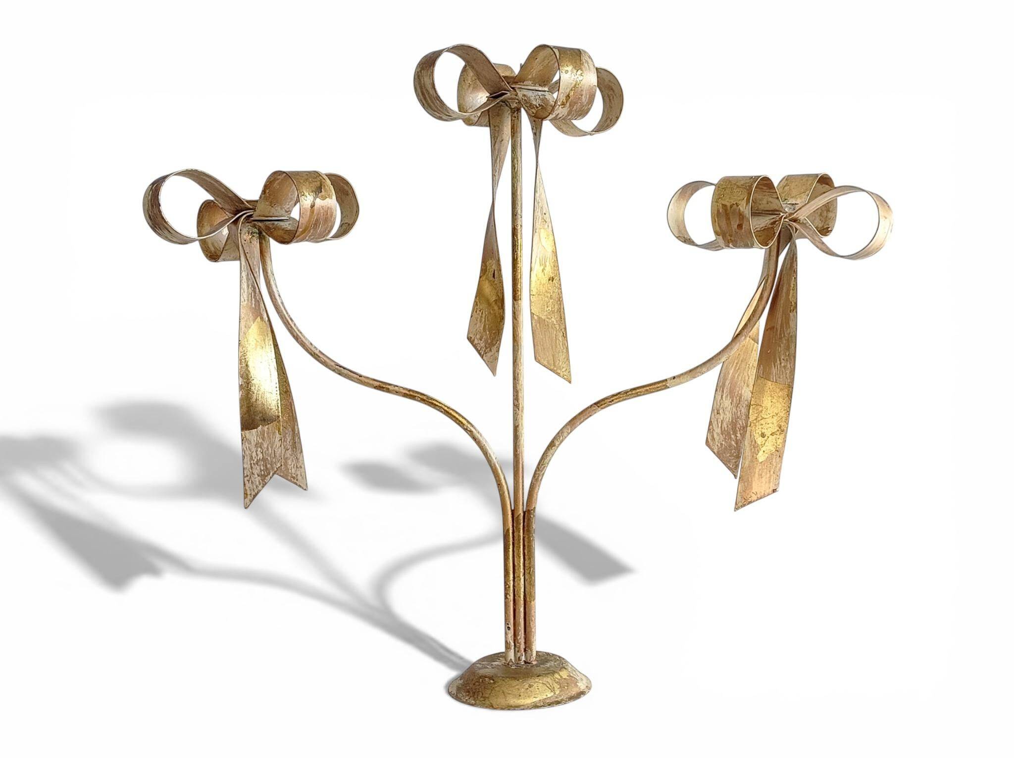 Large Gilt Wrought Iron Candelabra with Patina in Maison Jansen Style