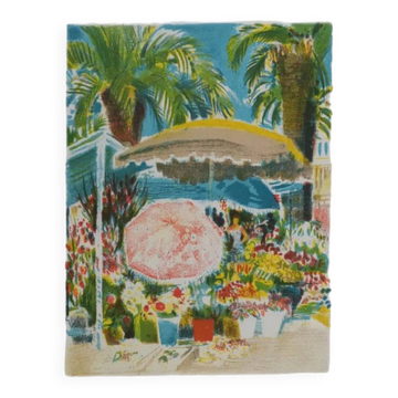 Paul Collomb : Marché aux fleurs, lithographie originale signée