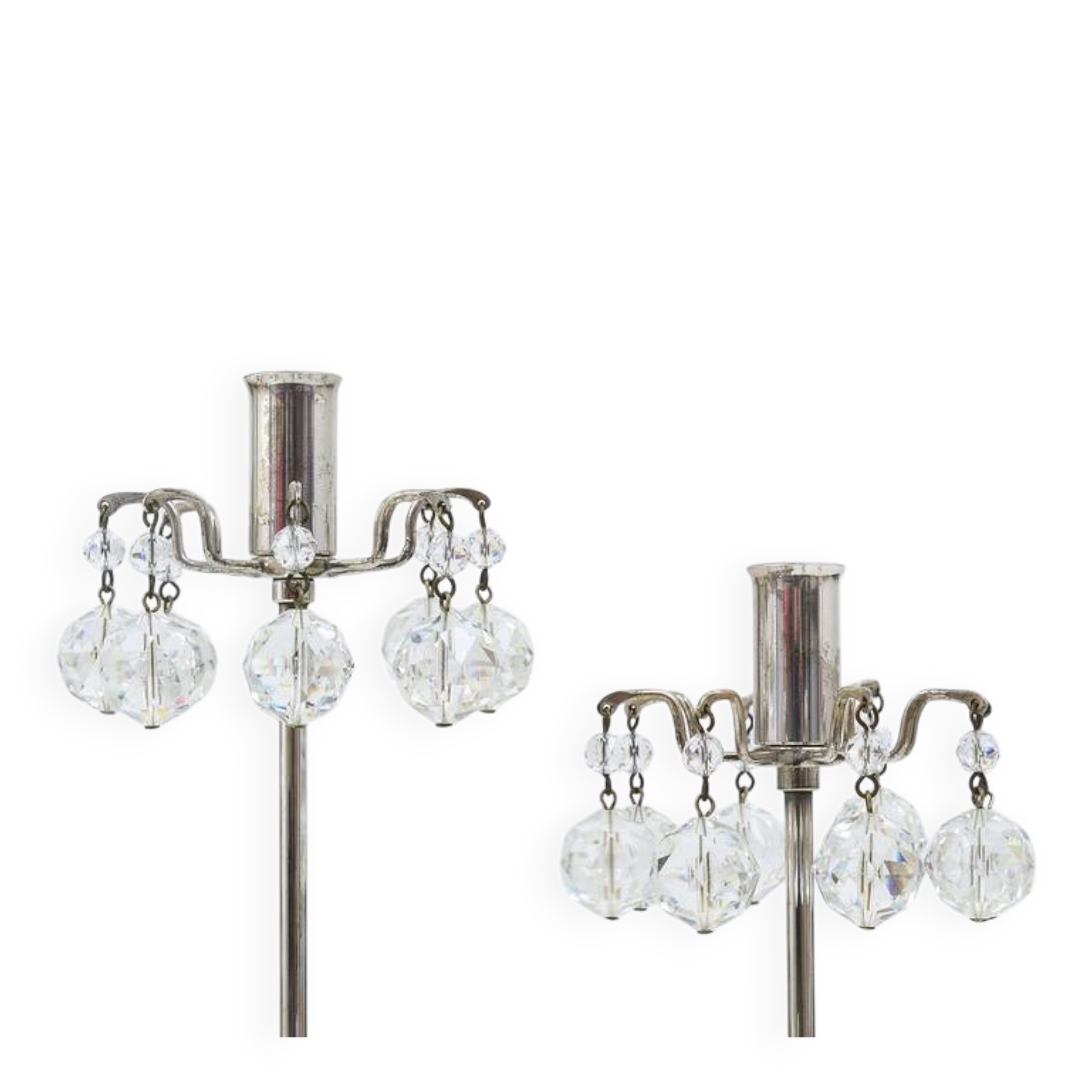 Silver-plated candlestick, faceted Swarovski crystals, Austria, 1960s