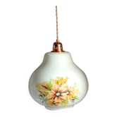 Vintage opaline glass pendant light, multicolored floral motifs, 1970s