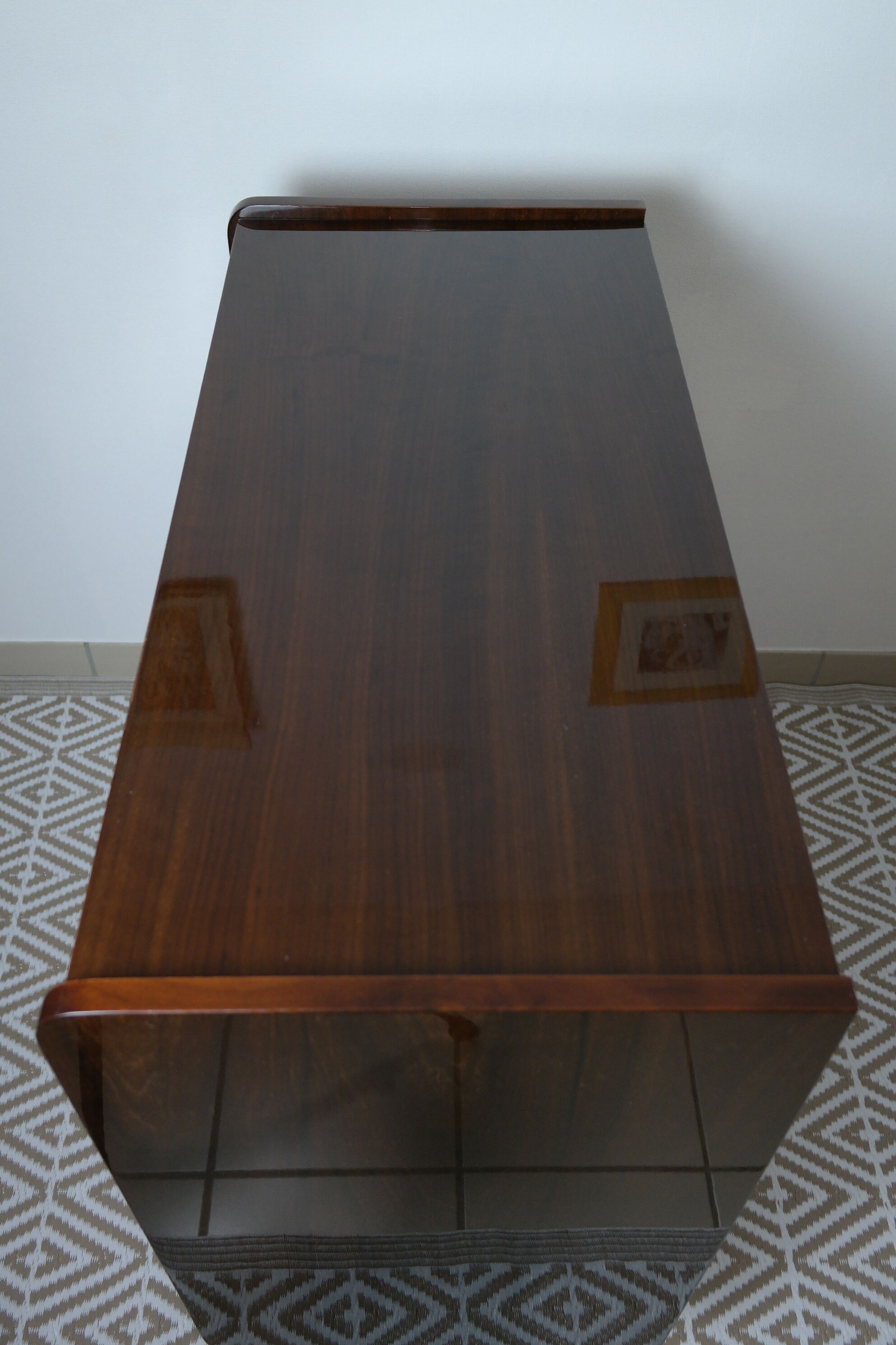 Walnut lace-up vintage chest of drawers