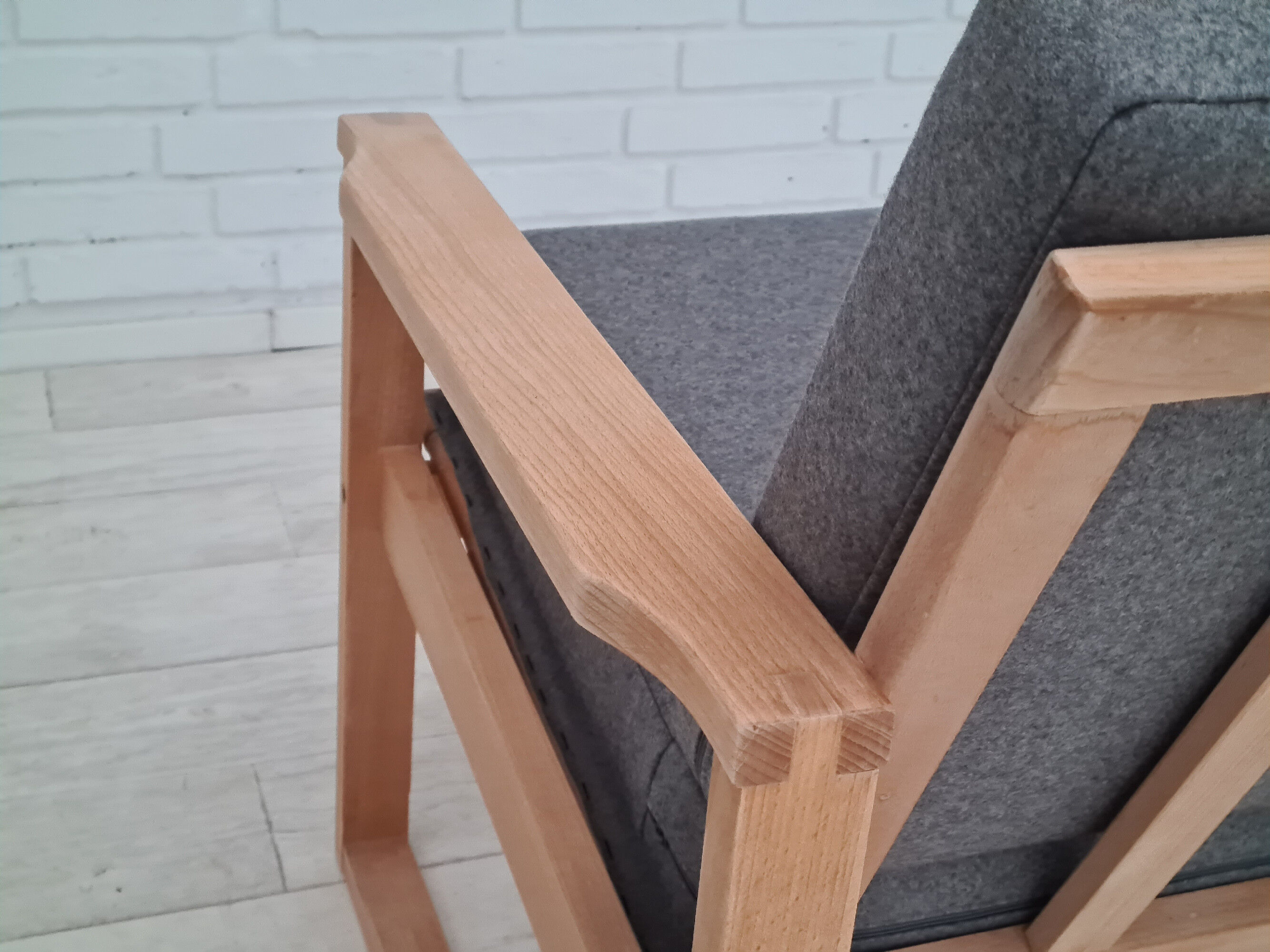 1970s, danish armchair, reupholstered, furniture wool, beech wood