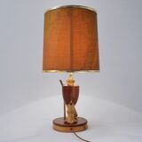 Marquetry wood inlaid table lamp, sport cricket theme, 1950`s ca, English, Rewired
