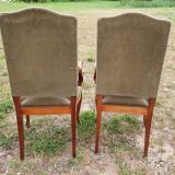 Pair of Louis X V style armchairs in green velvet