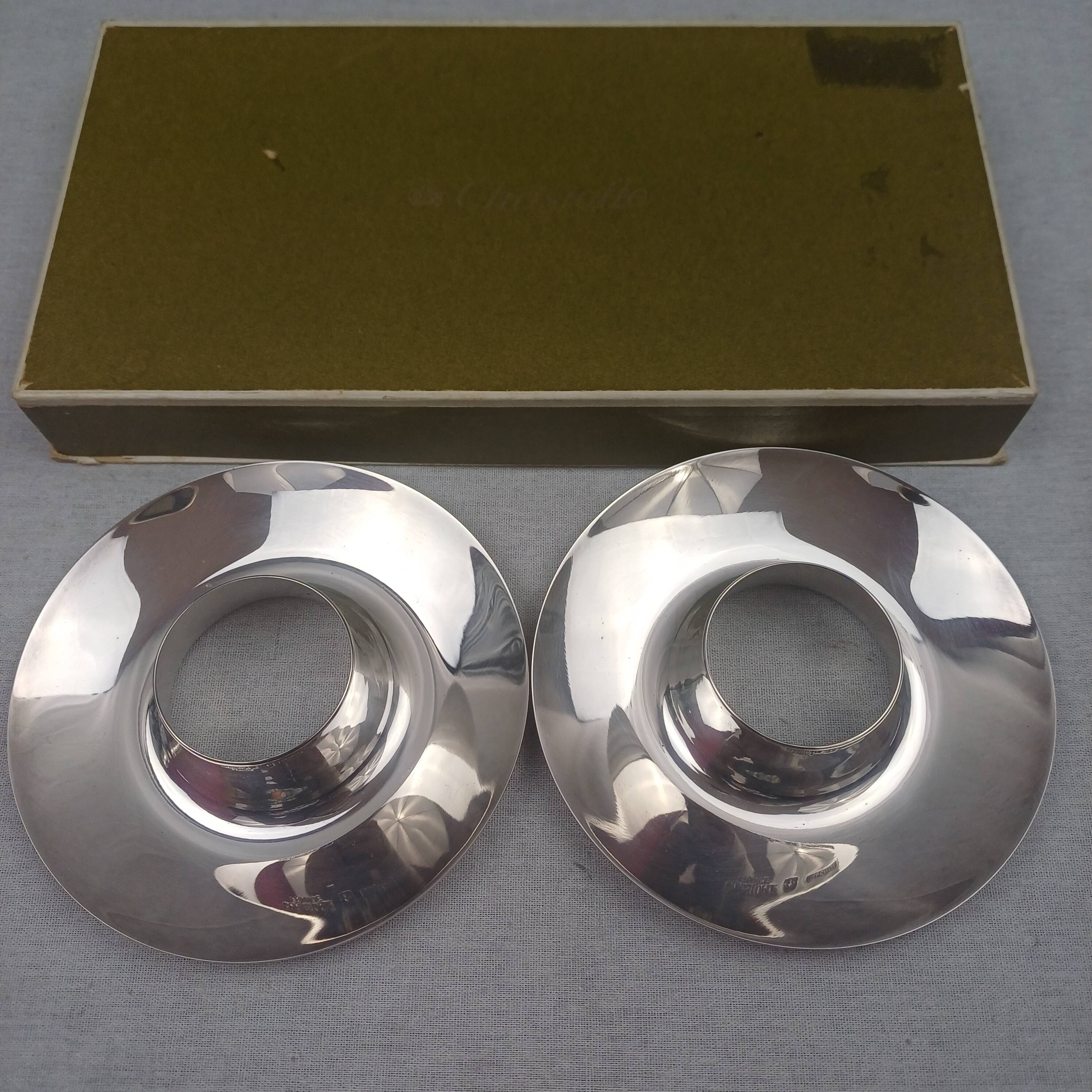 Christofle Gemini model pair of egg cups silver-plated in perfect condition box.