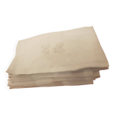 Lot de 9 serviettes en lin monogrammées vintage