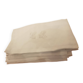 Set of 9 vintage monogrammed linen napkins